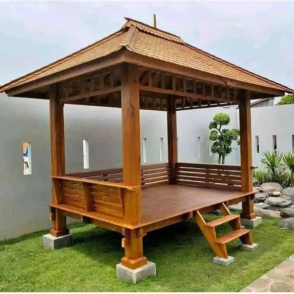 Gazebo Kayu Minimalis Jati 2 x 2 M